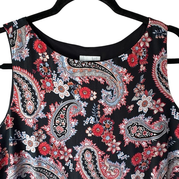 J JILL PAISLEY SPLIT BACK LAYERED BLACK TUNIC DRESS SLEEVELESS | SIZE: SMALL - Picture 3 of 11